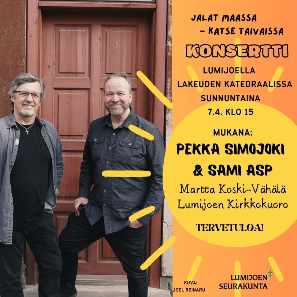 kuvassa Pekka Simojoki ja Sami Asp konsertin mainos