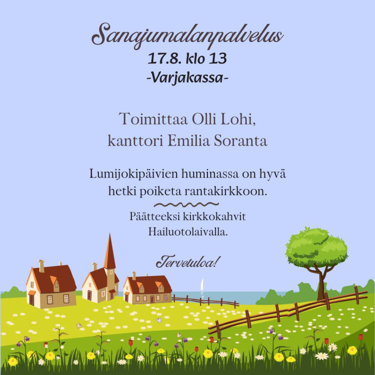 Sanajumalanpalvelus Varjakassa klo 13 niittyä ja merta