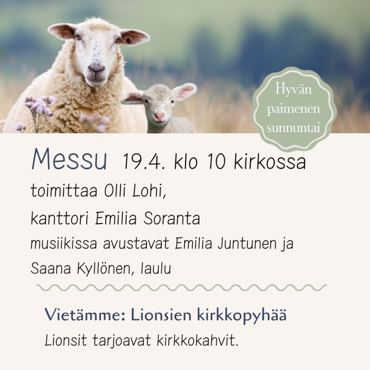 kuvassa kaksi lammasta kedolla, kun Hyvän paimenen sunnuntai