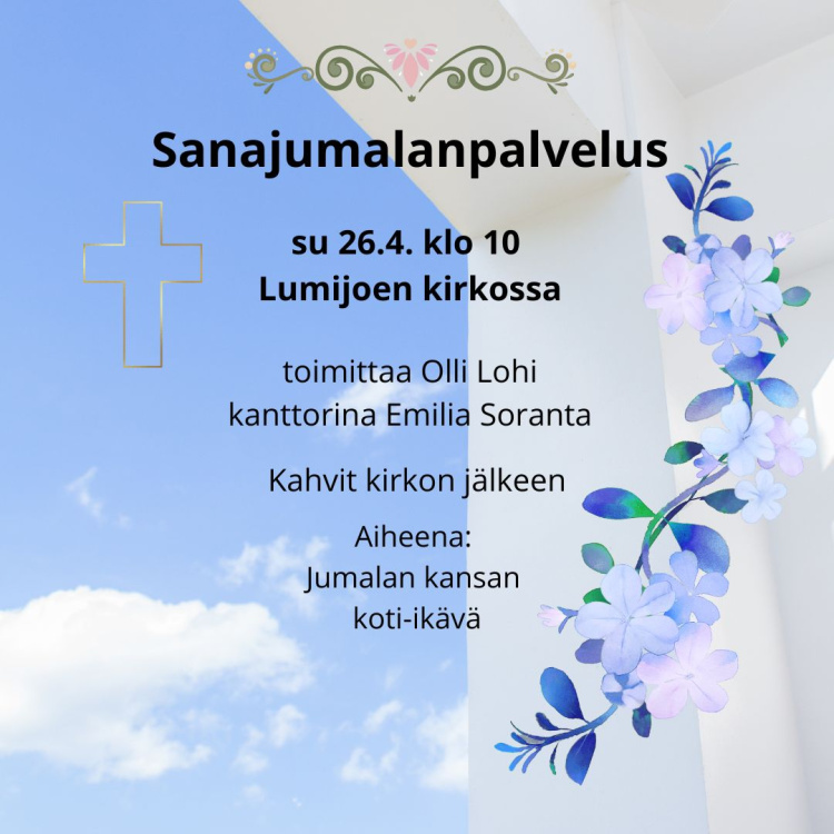 kuvassa taivasta ja kukkia sekä risti