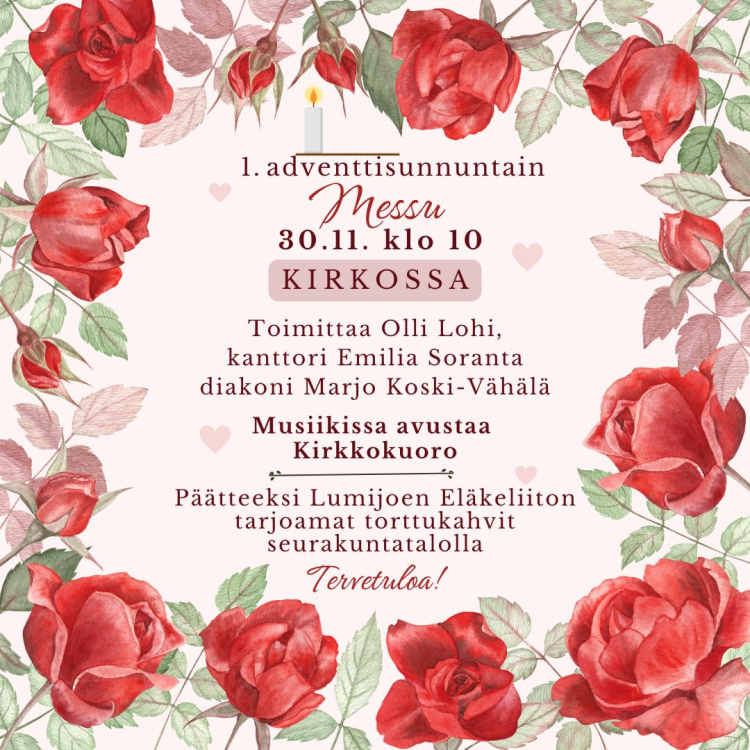 paljon ruusuja mainos 1 adventin messusta