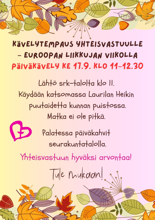 syksyisiä lehtiä kävelytempauksen kutsussa