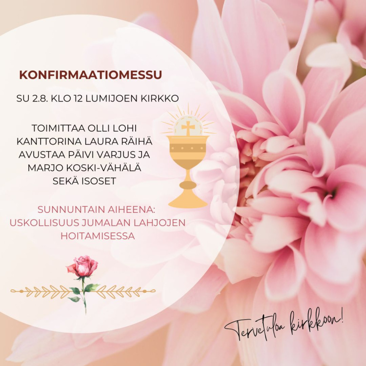 kuvassa iso vaaleanpunainen kukka ja ehtoollismalja