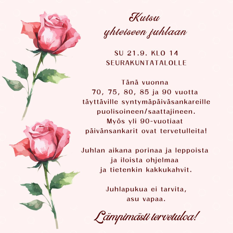 ruusuja vaaleanpunaisella taustalla, kutsu syntymäpäiväjuhlaan