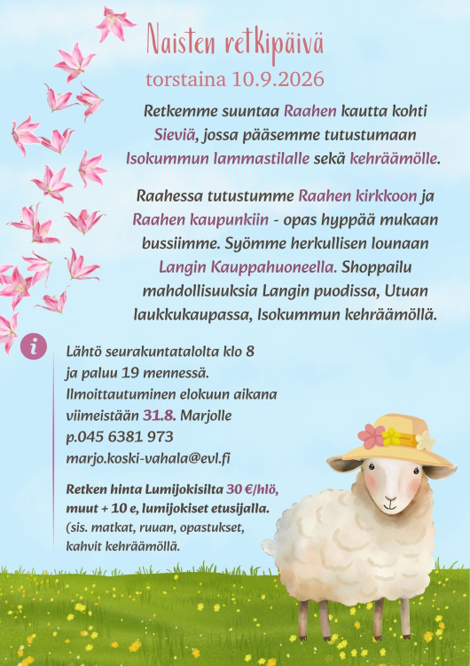 kuvassa piirros lampaasta ja vihreästä ruohosta