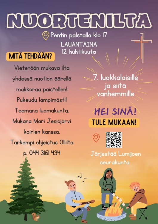 Nuortenilta luonnon äärellä Pentin palstalla klo 17 Kuva nuortenillasta nuotiolla