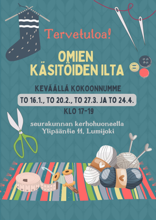 Omien käsitöiden ilta mainos käsityöillasta