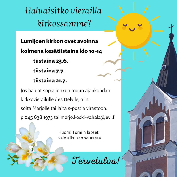 kirkko ja aurinko sekä omenankukkia