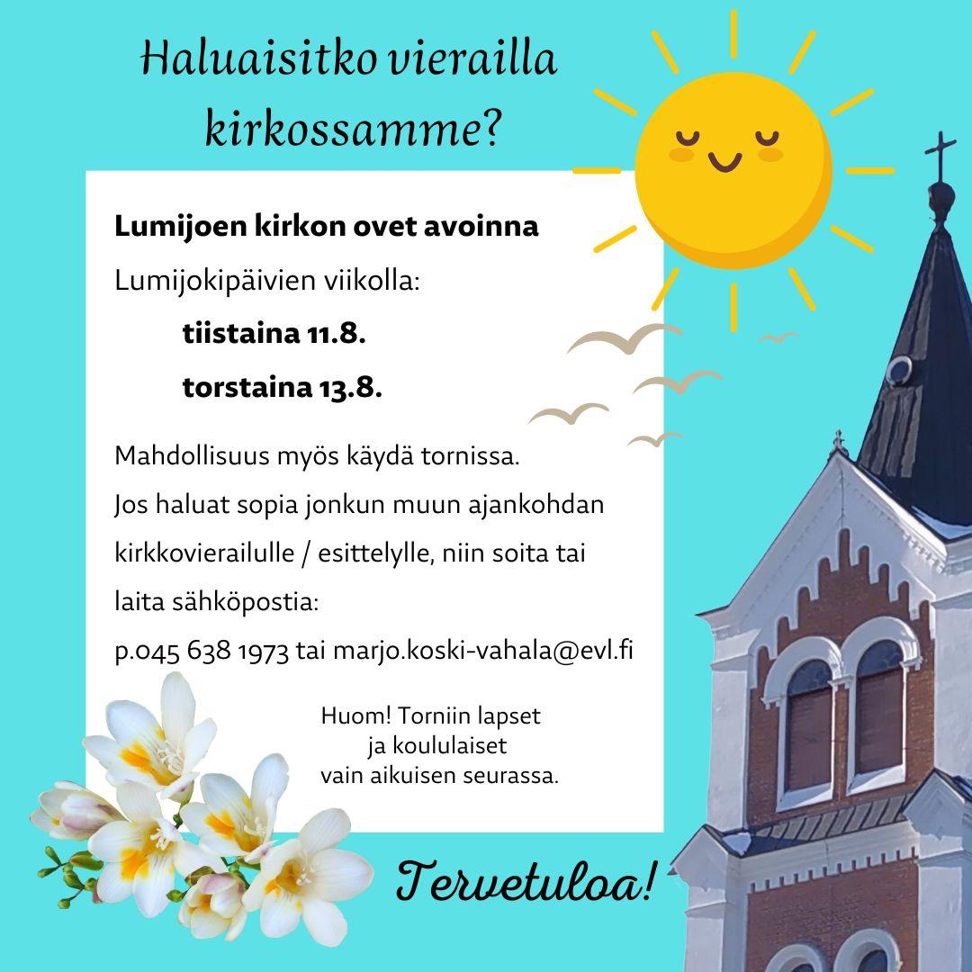 Kirkko avoinna ti 11.8. klo 10-14