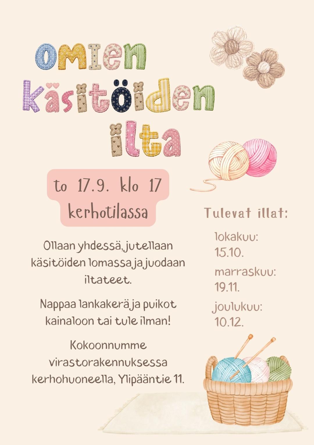 Omien käsitöiden ilta to 17.9. klo 17